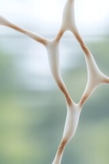 Fototapeta premium Abstract form with interconnected, off-white, and light-brown organic shapes against a blurred green background