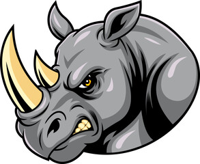 Angry Rhinoceros Head with Sharp Horns and Aggressive Expression