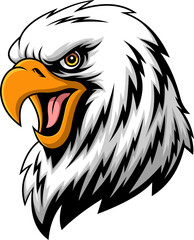 Bald Eagle Head Mascot Screaming with Sharp Beak and Fierce Eyes