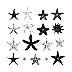 Starfish Silhouette set clipart on a white background