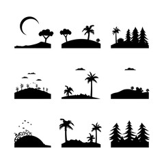 Sunny Day Landscape Silhouette Vector