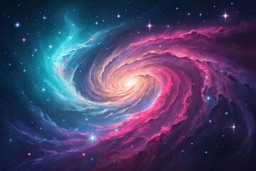 Cosmic Spiral Galaxy with Vibrant Colors and Stars for Space Exploration Backgrounds
