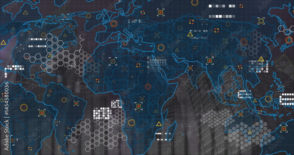 Poster image of world map over data processing