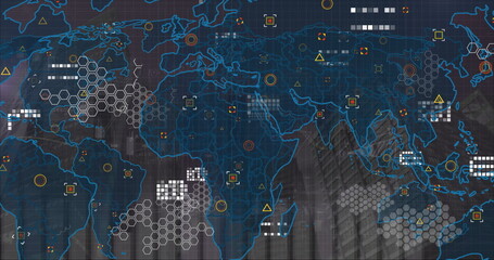 Image of world map over data processing