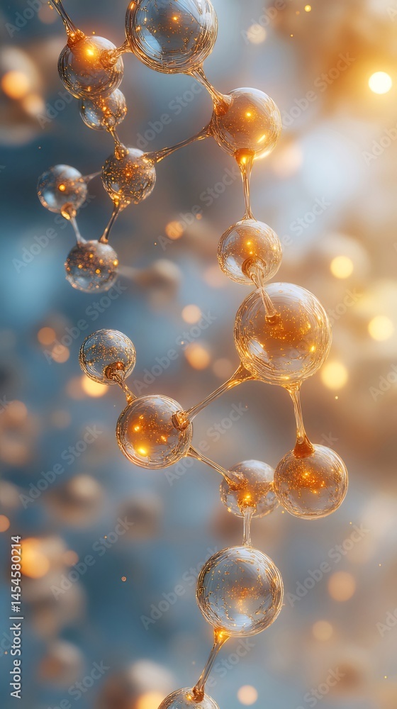 Poster 青と金色の球体と光沢のある分子構造抽象的な背景デザイン