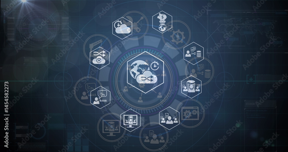 Poster image of data processing over blue background