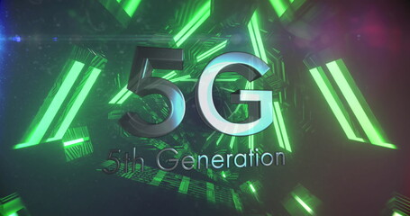 Image of 5g text over digital tunnel