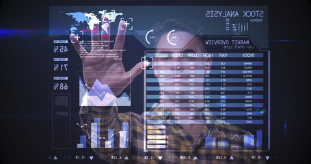 Image of caucasian businessman over financial data processing