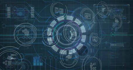 Image of data processing over blue background