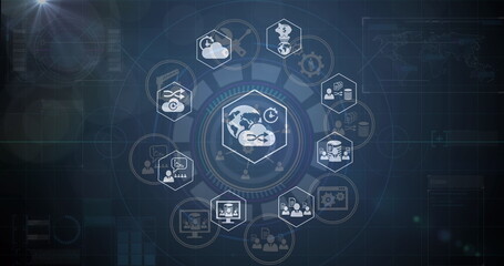 Image of data processing over blue background