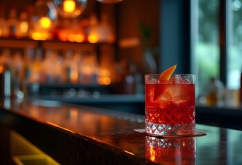 Modern Bar Scene with Negroni Drink