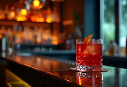Modern Bar Scene with Negroni Drink