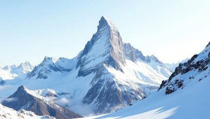 Obraz premium Snow-covered mountain peak against a clear white sky, sky, nature, scenic