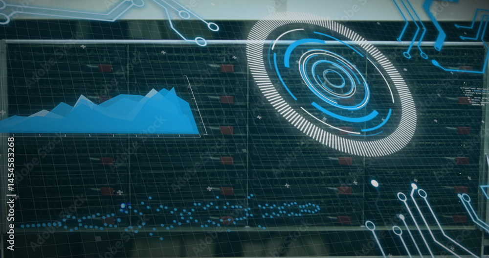 Poster image of scope scanning and data processing over cables in computer server in background