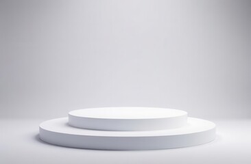 Minimalist white circular stage with soft lighting in empty room