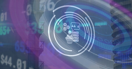 Image of data processing over cityscape