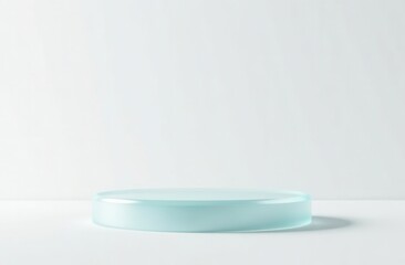 Minimalist cyan display pedestal on light background for product presentation