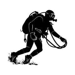 A scuba diver exploring of black silhouette