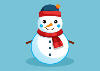Cute Cartoon Snowman Wearing Hat and Scarf Winter Holiday