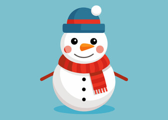 Happy Snowman in Hat and Scarf Winter Holiday Illustration