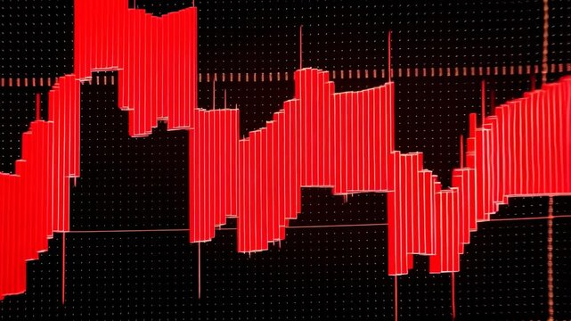 Sharp decrease depicted by a red chart on a black grid background suggesting a stock market crash, financial losses, or an economic downturn