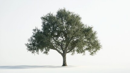 Oak tree with wide canopy, clean lighting, white background