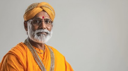Obraz premium Older Indian man in traditional attire, Senior, South Asian, Cultural Elder, Studio portrait