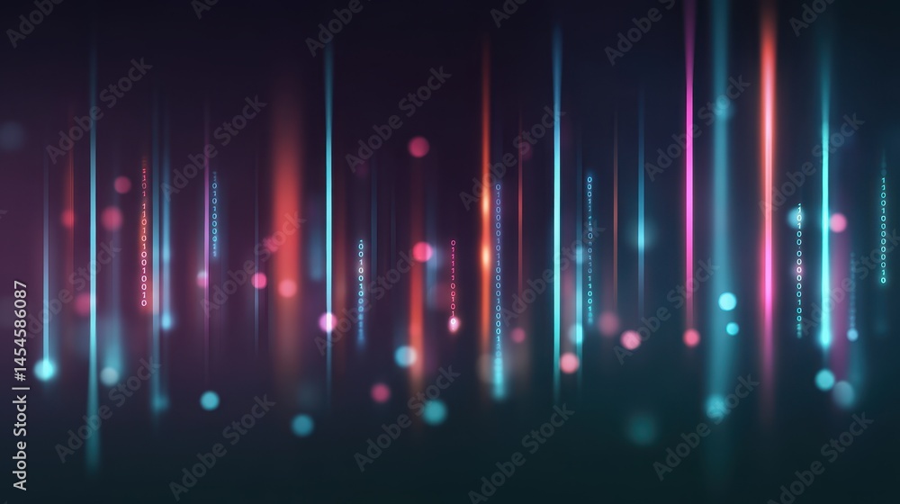 Aufkleber abstract colorful light streaks and glowing dots create a futuristic digital background with a dark 