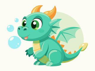 Adorable Baby Dragon Blowing Bubbles Cartoon Illustration