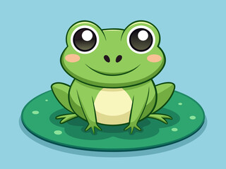 Adorable Cartoon Frog Sitting on a Lily Pad Illustration