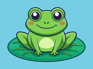 Adorable Cartoon Frog Sitting on a Lily Pad Illustration