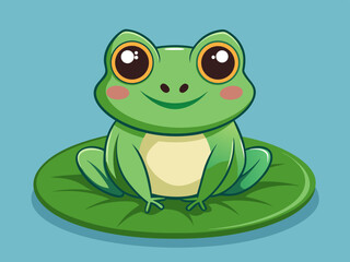 Adorable Cartoon Frog Sitting on a Lily Pad