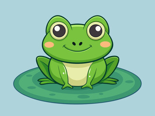 Adorable Cartoon Frog Sitting on a Lily Pad Illustration