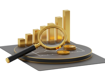 Analyzing Financial Growth Chart with Magnifying Glass and Coins