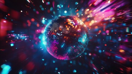 Vibrant disco ball party lights nightclub high-energy event colorful environment dynamic viewpoint celebration concept