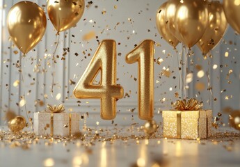 Golden Balloons and Gifts Celebration Theme for Forty-First Birthday