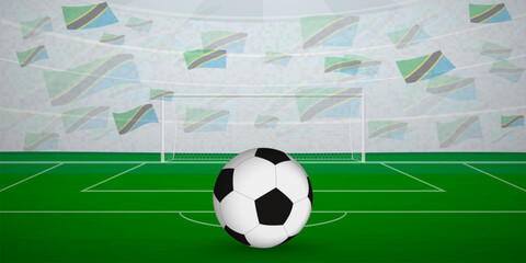 Obraz premium Tanzanian Football Arena Full of Fans with National Flags, Sports Event Illustration.