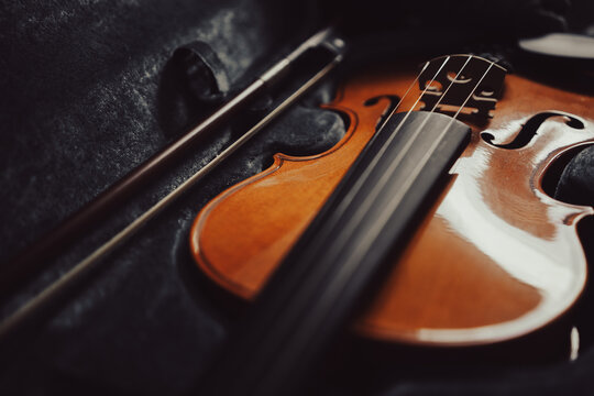 Violin with bow in a case