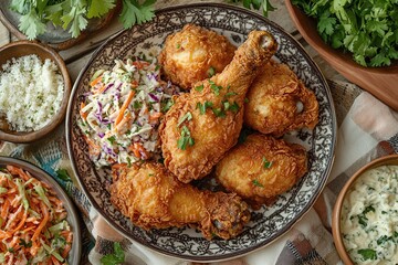 Delicious Fried Chicken Drumsticks with Coleslaw and Fresh Herbs for Perfect Dinners