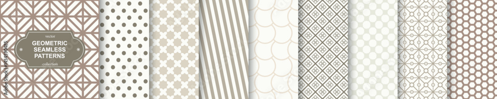 Fototapete set of neutral seamless geometric patterns - beige symmetric tile textures. vector decorative simple