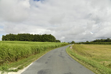 Route de campagne sous des nuages entre les bourg de Champagne et de Vendoire au Périgord Vert  © Photocolorsteph