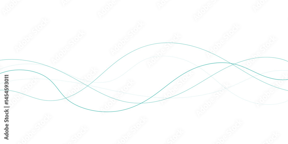 Poster a smooth, elegant design featuring overlapping teal lines creating a wave-like pattern against a cle
