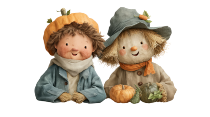 Halloween scarecrow characters transparent background fun illustration whimsical playful