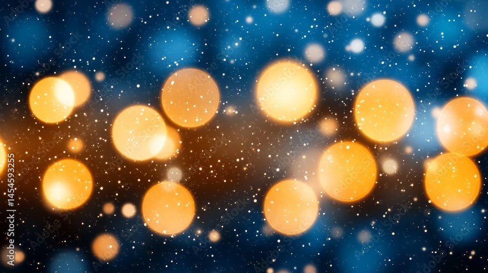 Poster abstract bokeh: a mesmerizing display of golden bokeh lights dances against a deep blue backdrop, ev