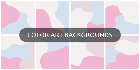 Creative abstract backgrounds with soft organic shapes, pastel colors, minimal aesthetic style for trendy artwork and decoration