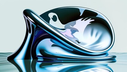 Abstract Blue Metallic Fluid Shapes Creating Dynamic And Futuristic Design, Showcasing Smooth, Flowing Forms With Reflective Surfaces, Ideal For Modern Creative Projects And Backgrounds.​	
