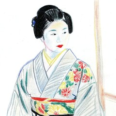 Elegant Japanese Woman in Traditional Kimono with Floral Patterns and Graceful Appearance
