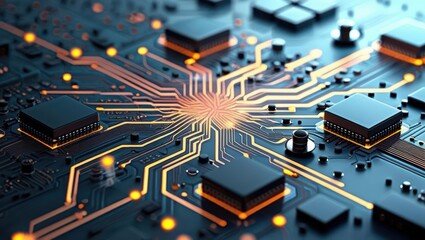 Abstract Digital Illustration Featuring Circuit Boards And Computer Components, Showcasing A Futuristic Design With Glowing Lines And Elements Representing Data Processing And Cybersecurity Concepts.​