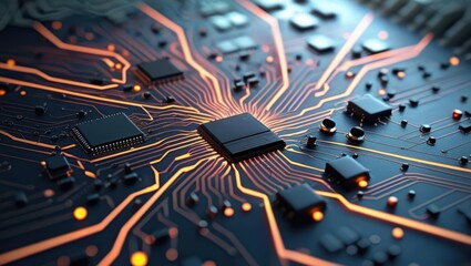 Abstract Digital Illustration Featuring Circuit Boards And Computer Components, Showcasing A Futuristic Design With Glowing Lines And Elements Representing Data Processing And Cybersecurity Concepts.​