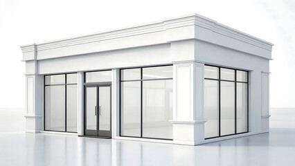 Modern White Storefront Building 3D Architectural Design